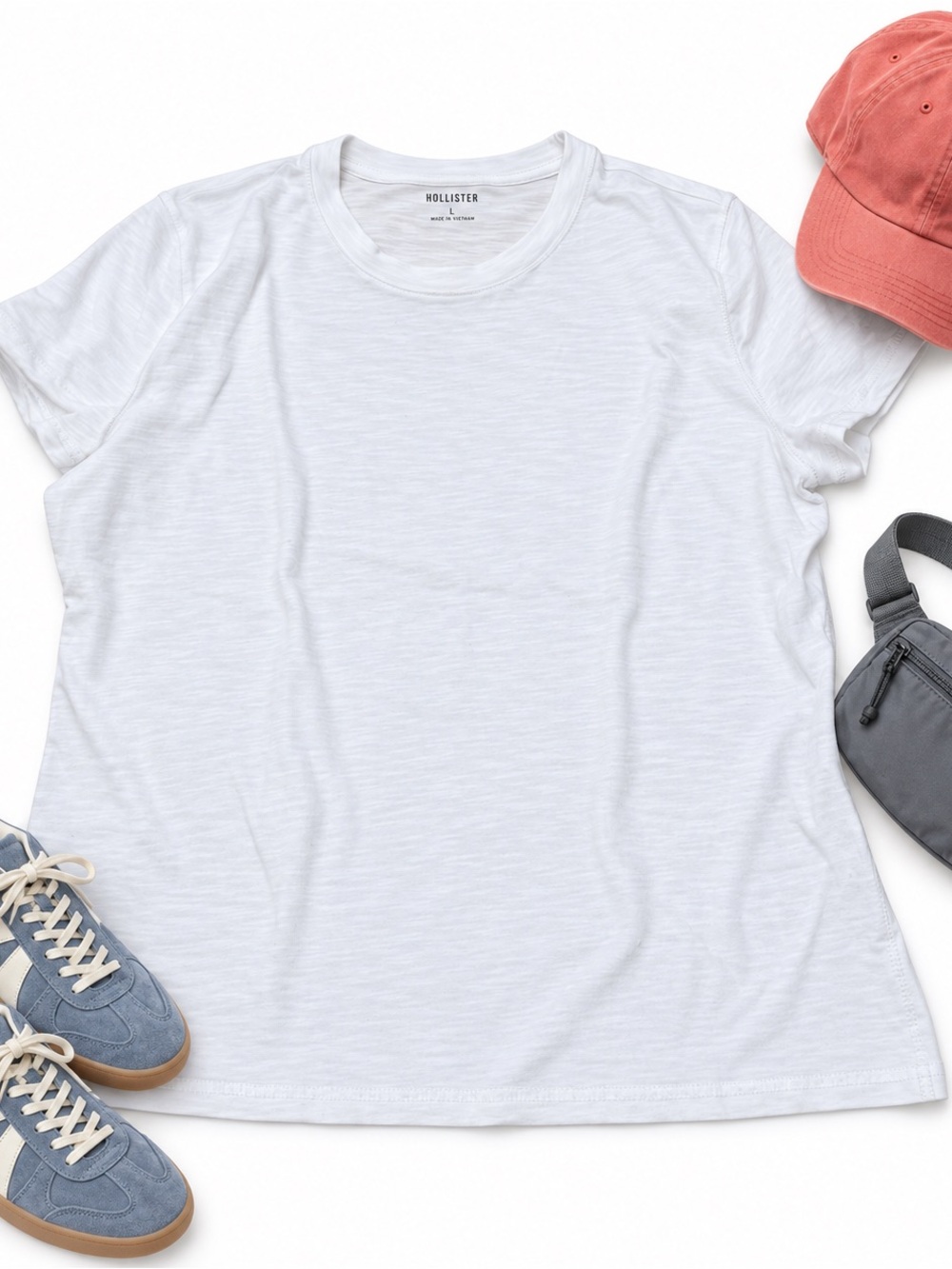 Hollister White Slub Knit T Shirt Womens Large Crew Neck Short Sleeve Basic Tee
